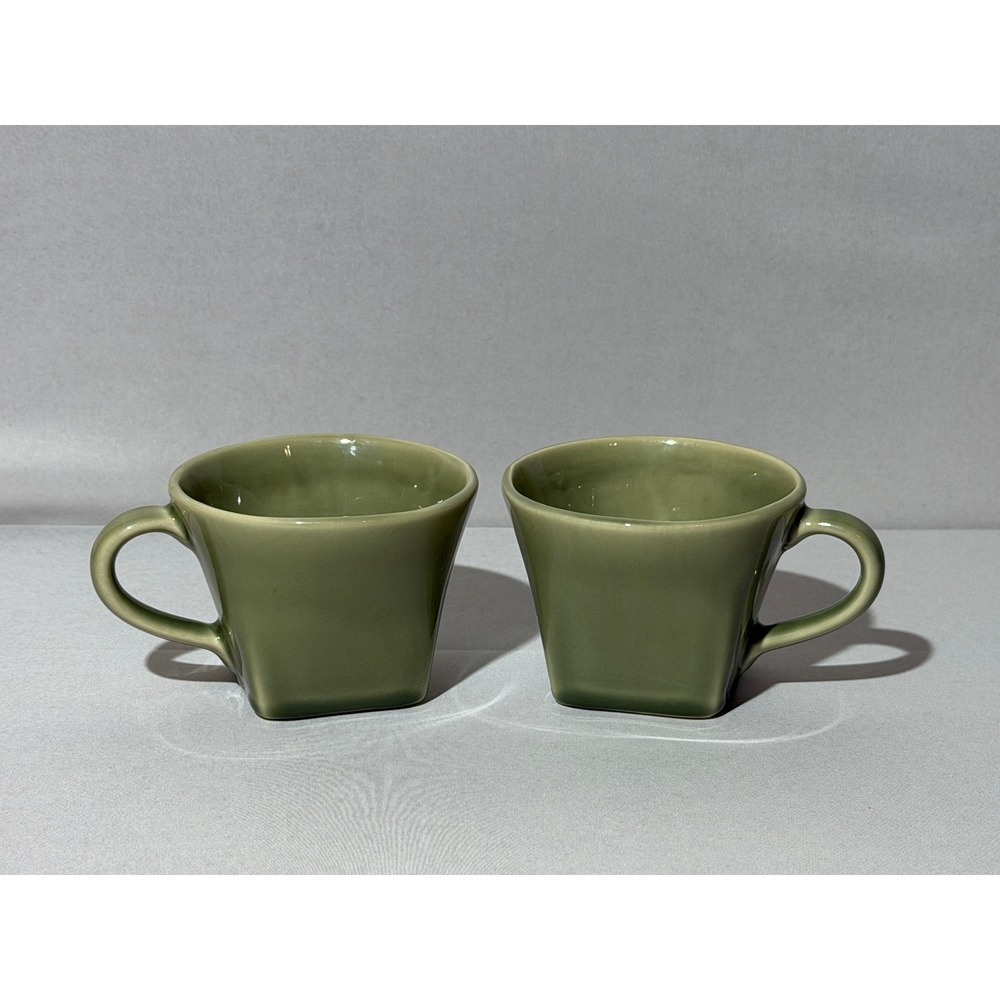 Williams Sonoma Hudson Sage Green Square Base Coffee Mugs Set of 2